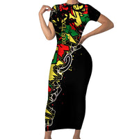 Lion King Africa Graffiti Street Art Short Sleeve Bodycon Dress Bold Text and Neon Colors Design - Wonder Print Shop