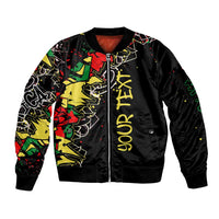 Lion King Africa Graffiti Street Art Sleeve Zip Bomber Jacket Bold Text and Neon Colors Design - Wonder Print Shop