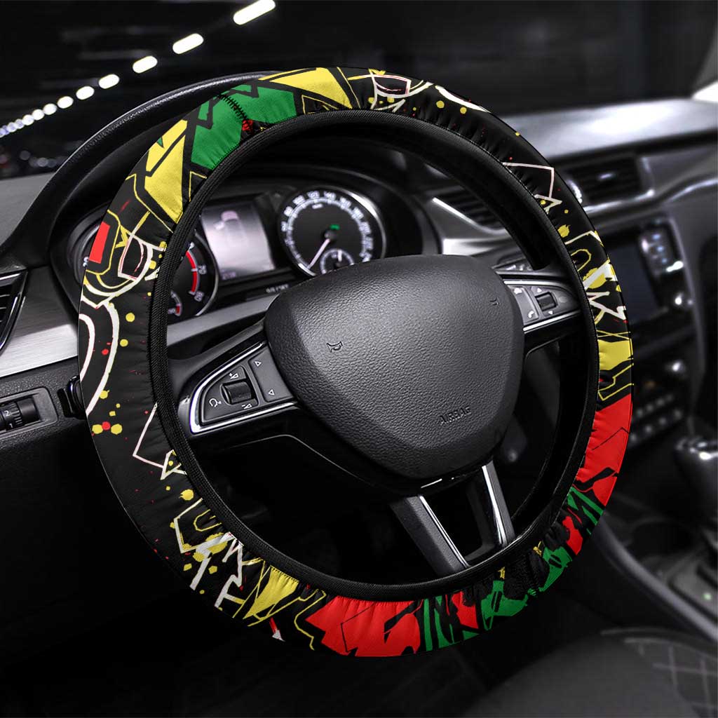 Lion King Africa Graffiti Street Art Steering Wheel Cover Bold Text and Neon Colors Design - Wonder Print Shop