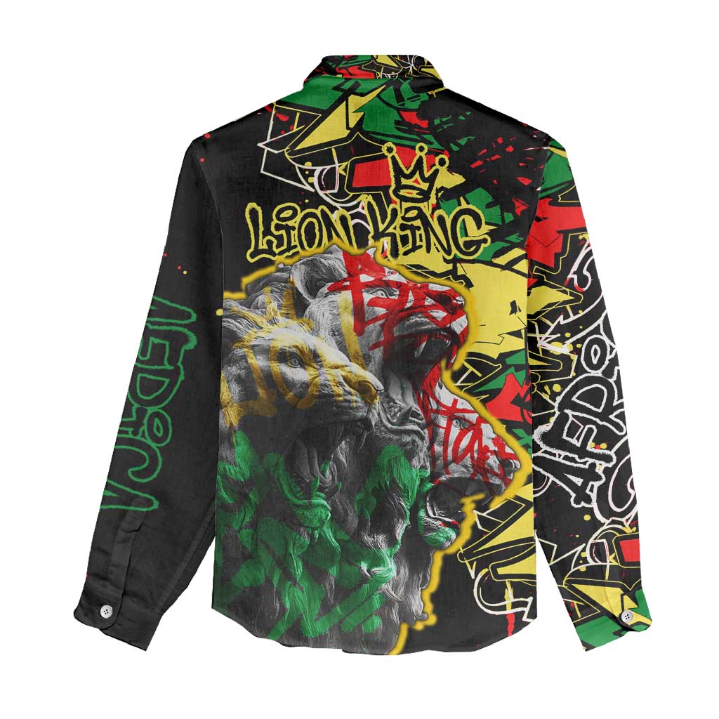 Lion King Africa Graffiti Street Art Women Casual Shirt Bold Text and Neon Colors Design - Wonder Print Shop