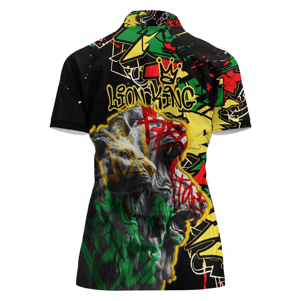 Lion King Africa Graffiti Street Art Women Polo Shirt Bold Text and Neon Colors Design - Wonder Print Shop