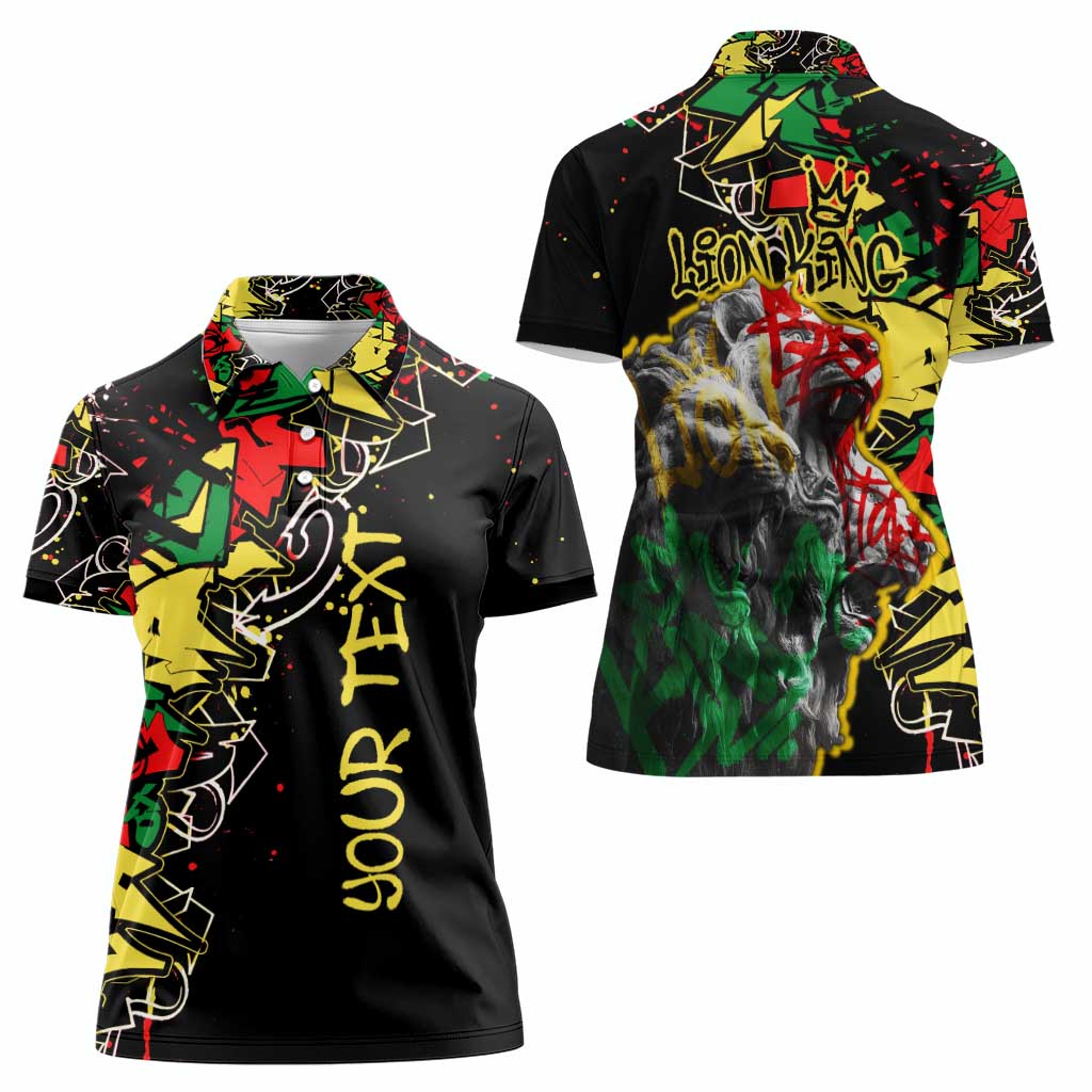 Lion King Africa Graffiti Street Art Women Polo Shirt Bold Text and Neon Colors Design - Wonder Print Shop