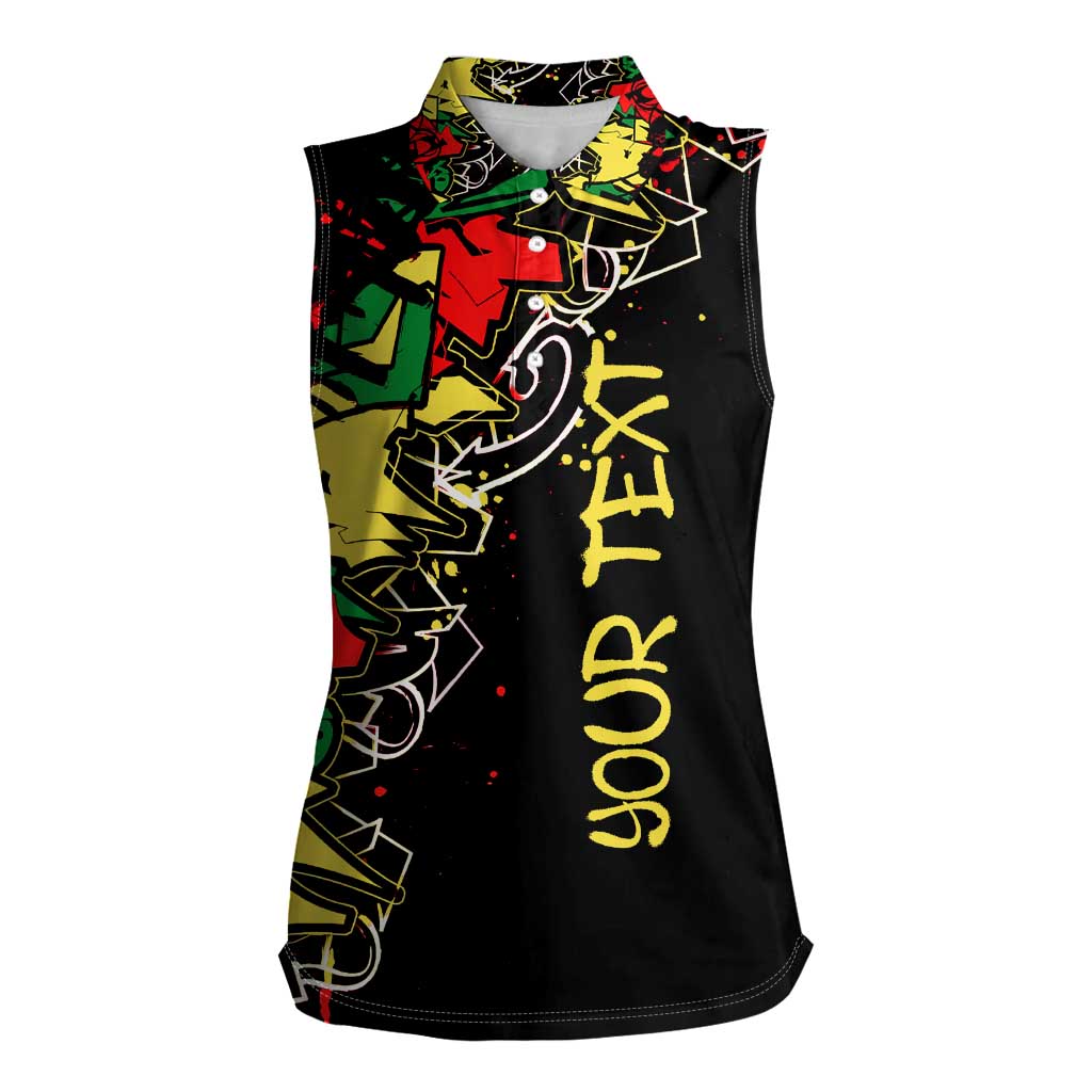 Lion King Africa Graffiti Street Art Women Sleeveless Polo Shirt Bold Text and Neon Colors Design - Wonder Print Shop