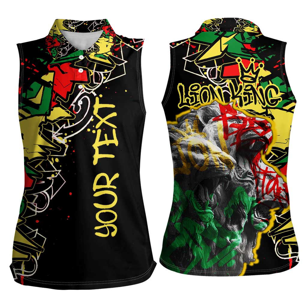 Lion King Africa Graffiti Street Art Women Sleeveless Polo Shirt Bold Text and Neon Colors Design - Wonder Print Shop