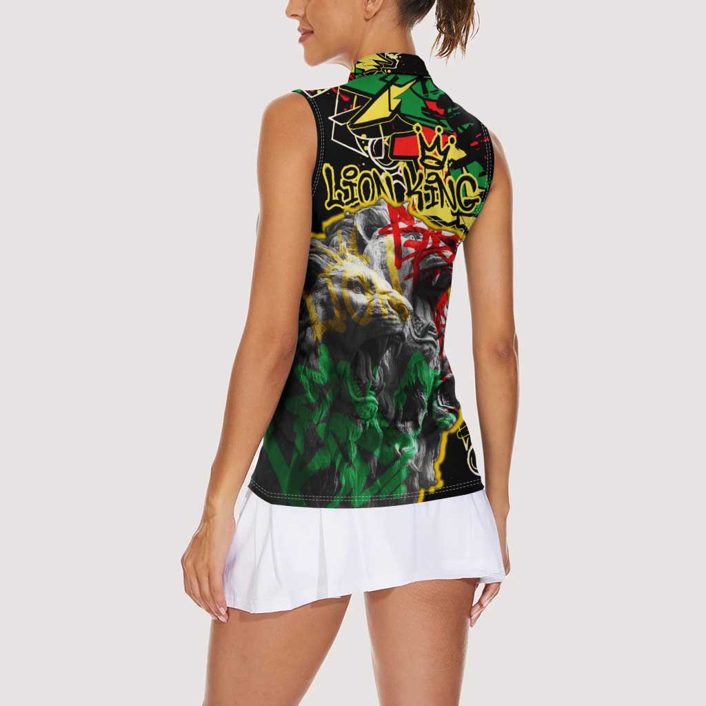 Lion King Africa Graffiti Street Art Women Sleeveless Polo Shirt Bold Text and Neon Colors Design - Wonder Print Shop