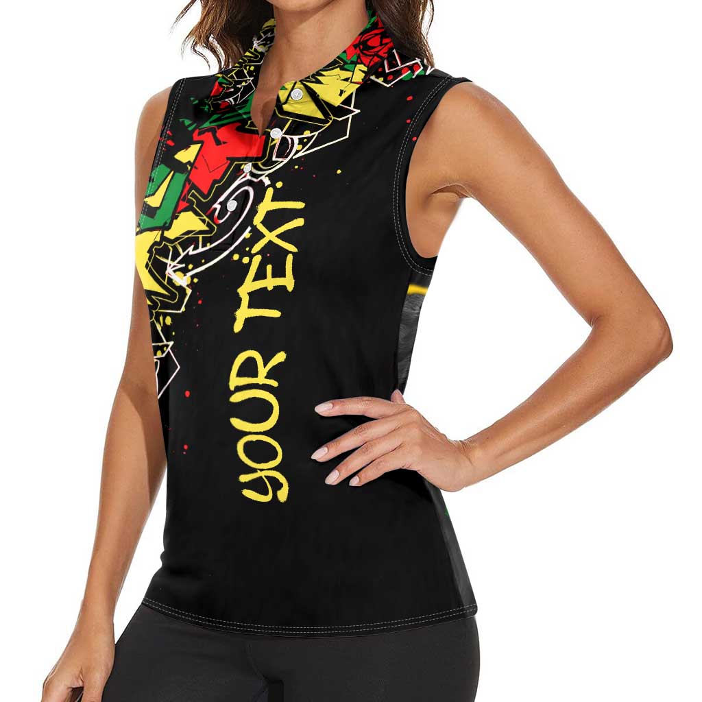 Lion King Africa Graffiti Street Art Women Sleeveless Polo Shirt Bold Text and Neon Colors Design - Wonder Print Shop
