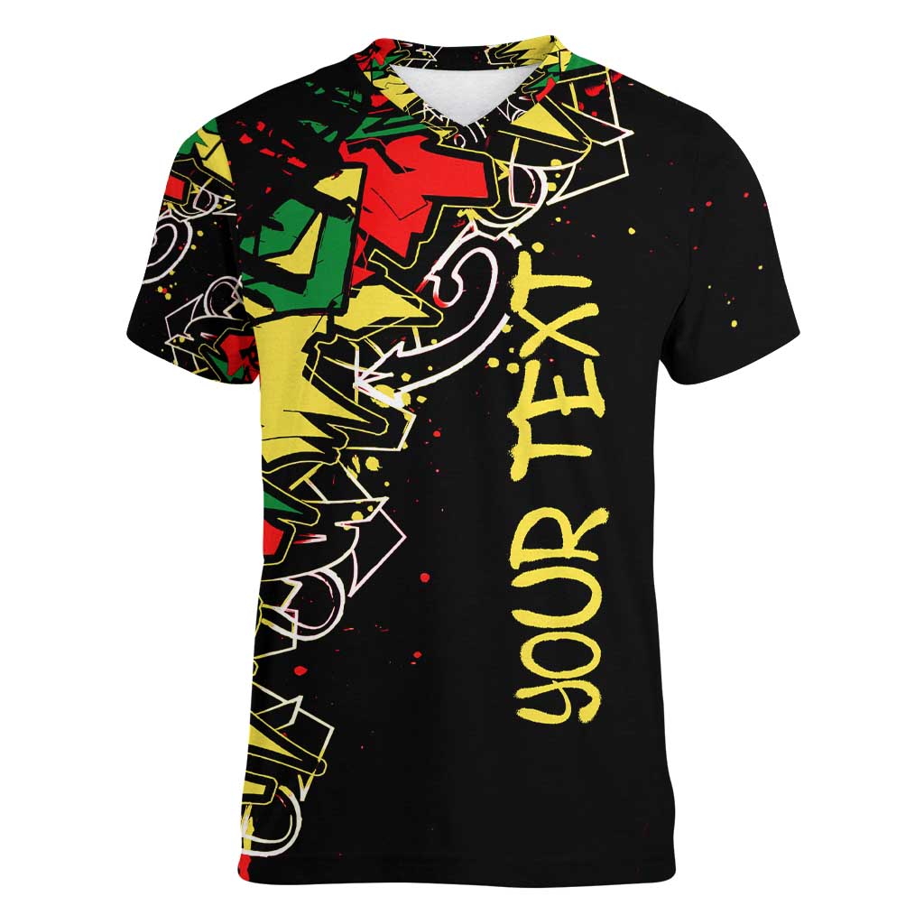Lion King Africa Graffiti Street Art Women V-Neck T-Shirt Bold Text and Neon Colors Design - Wonder Print Shop