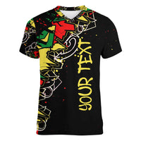 Lion King Africa Graffiti Street Art Women V-Neck T-Shirt Bold Text and Neon Colors Design - Wonder Print Shop