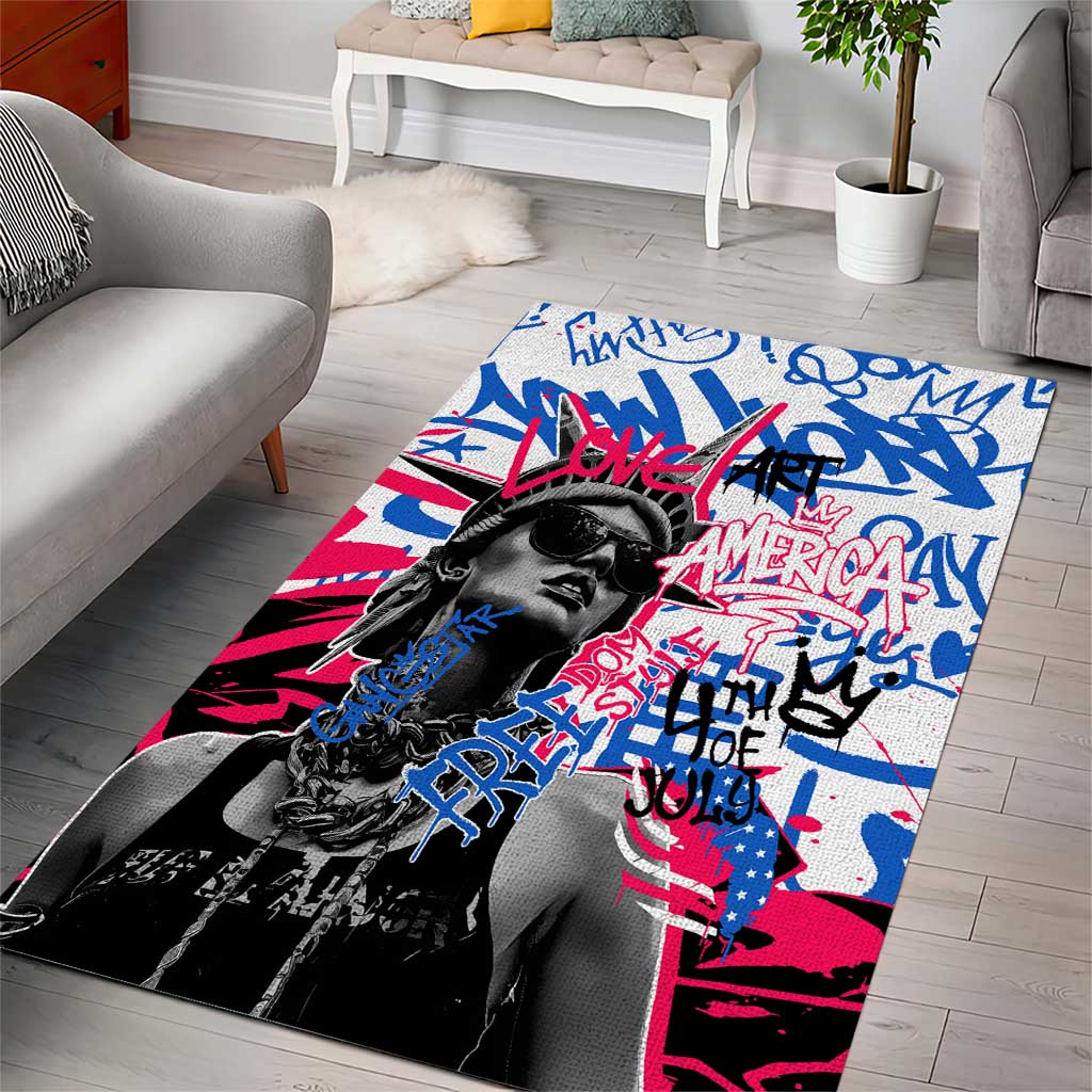 Statue of Liberty Graffiti Street Art Area Rug America Text and 4th of July Theme in Red White and Blue Design - Wonder Print Shop