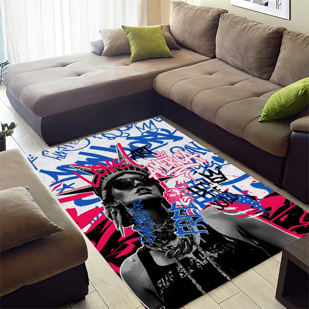 Statue of Liberty Graffiti Street Art Area Rug America Text and 4th of July Theme in Red White and Blue Design - Wonder Print Shop