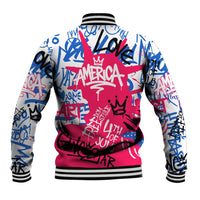 Statue of Liberty Graffiti Street Art Baseball Jacket America Text and 4th of July Theme in Red White and Blue Design - Wonder Print Shop