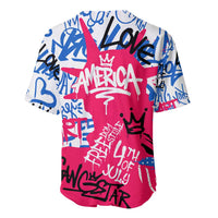 Statue of Liberty Graffiti Street Art Baseball Jersey America Text and 4th of July Theme in Red White and Blue Design - Wonder Print Shop