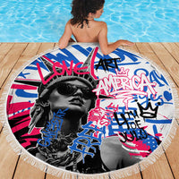 Statue of Liberty Graffiti Street Art Beach Blanket America Text and 4th of July Theme in Red White and Blue Design - Wonder Print Shop
