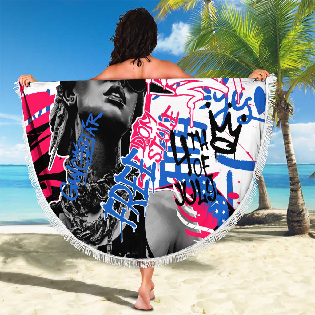 Statue of Liberty Graffiti Street Art Beach Blanket America Text and 4th of July Theme in Red White and Blue Design - Wonder Print Shop