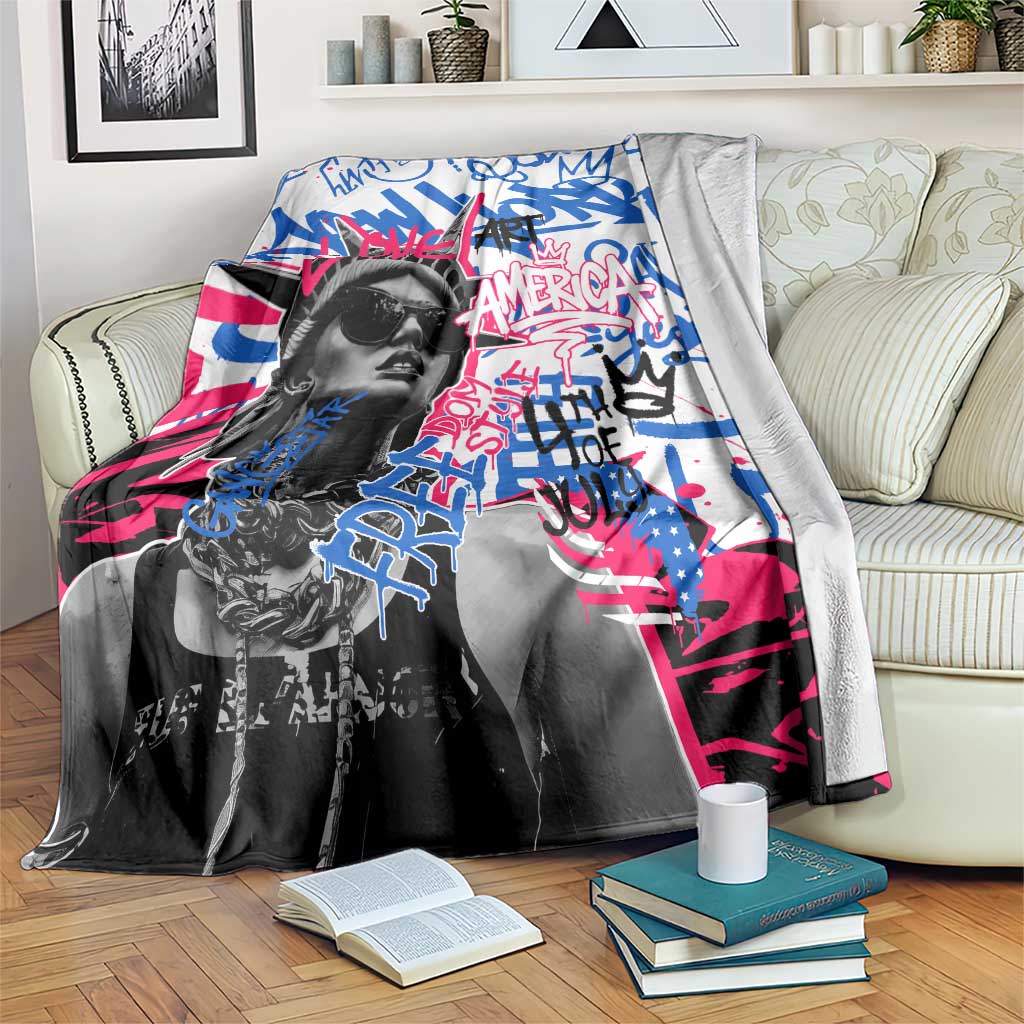 Statue of Liberty Graffiti Street Art Blanket America Text and 4th of July Theme in Red White and Blue Design - Wonder Print Shop