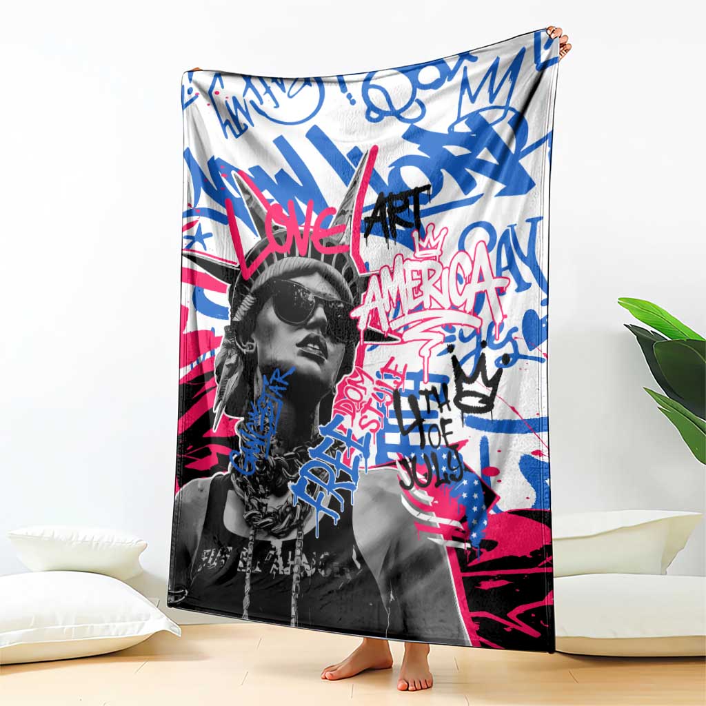 Statue of Liberty Graffiti Street Art Blanket America Text and 4th of July Theme in Red White and Blue Design - Wonder Print Shop
