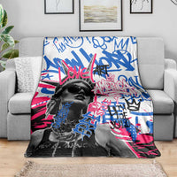 Statue of Liberty Graffiti Street Art Blanket America Text and 4th of July Theme in Red White and Blue Design - Wonder Print Shop