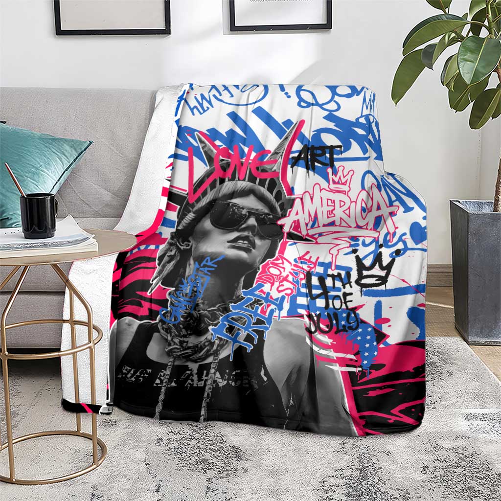 Statue of Liberty Graffiti Street Art Blanket America Text and 4th of July Theme in Red White and Blue Design - Wonder Print Shop