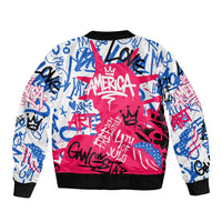 Statue of Liberty Graffiti Street Art Bomber Jacket America Text and 4th of July Theme in Red White and Blue Design - Wonder Print Shop