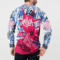Statue of Liberty Graffiti Street Art Button Sweatshirt America Text and 4th of July Theme in Red White and Blue Design - Wonder Print Shop