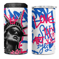 Statue of Liberty Graffiti Street Art 4 in 1 Can Cooler Tumbler America Text and 4th of July Theme in Red White and Blue Design - Wonder Print Shop