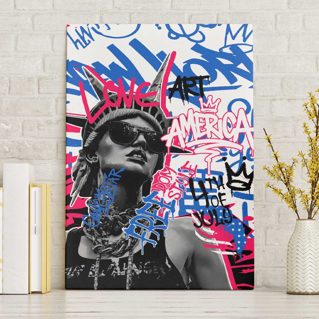 Statue of Liberty Graffiti Street Art Canvas Wall Art America Text and 4th of July Theme in Red White and Blue Design - Wonder Print Shop