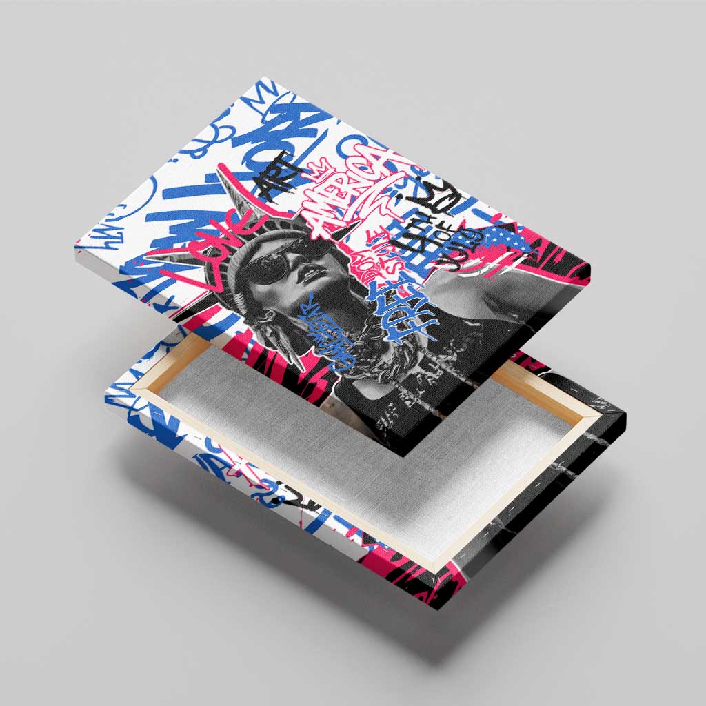 Statue of Liberty Graffiti Street Art Canvas Wall Art America Text and 4th of July Theme in Red White and Blue Design - Wonder Print Shop