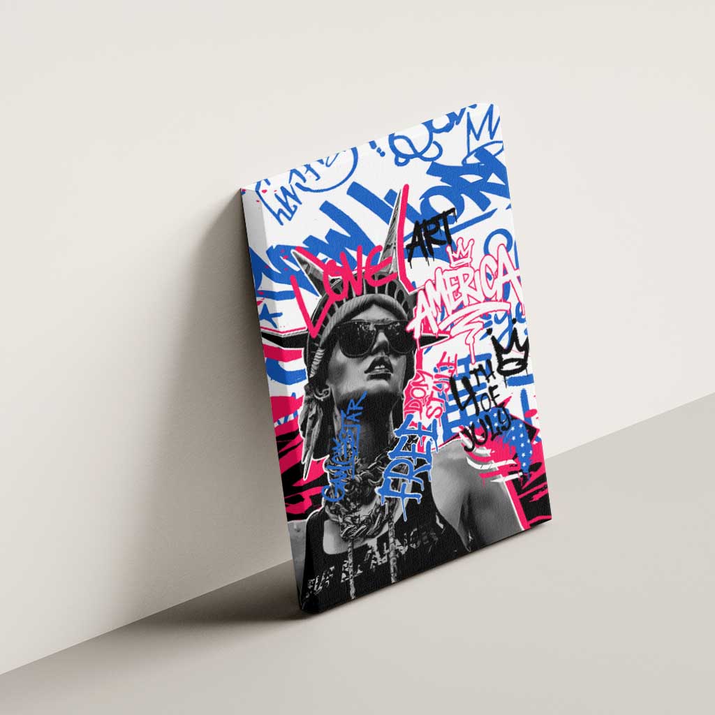 Statue of Liberty Graffiti Street Art Canvas Wall Art America Text and 4th of July Theme in Red White and Blue Design - Wonder Print Shop
