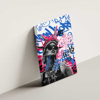 Statue of Liberty Graffiti Street Art Canvas Wall Art America Text and 4th of July Theme in Red White and Blue Design - Wonder Print Shop