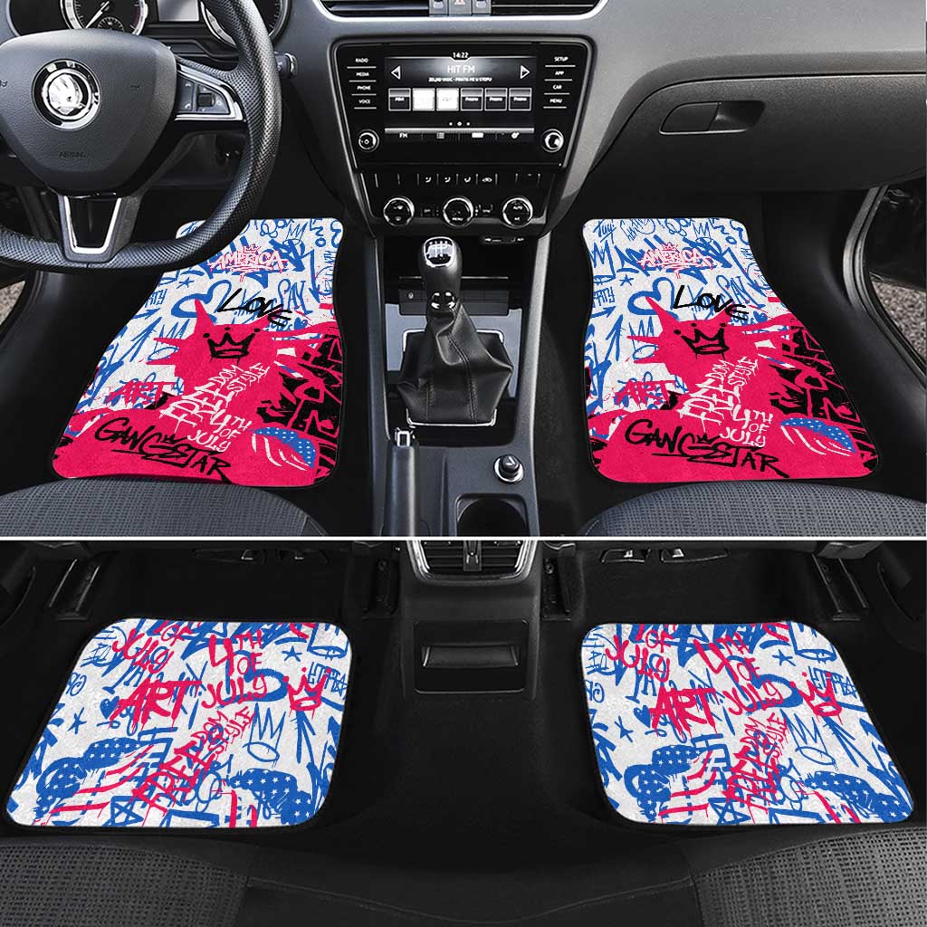 Statue of Liberty Graffiti Street Art Car Mats America Text and 4th of July Theme in Red White and Blue Design - Wonder Print Shop