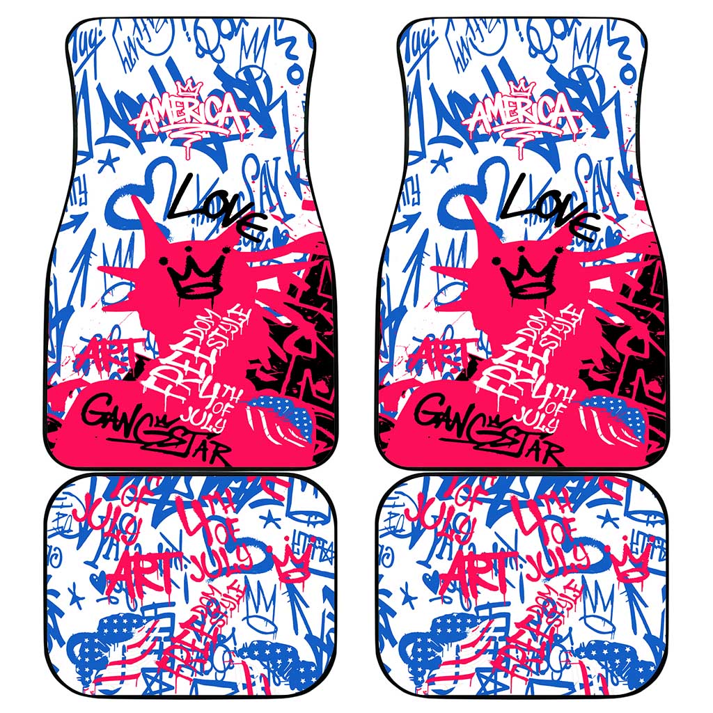 Statue of Liberty Graffiti Street Art Car Mats America Text and 4th of July Theme in Red White and Blue Design - Wonder Print Shop