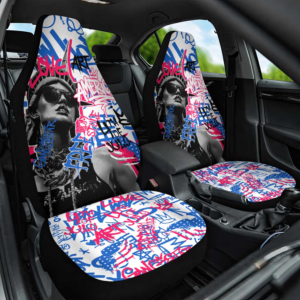 Statue of Liberty Graffiti Street Art Car Seat Cover America Text and 4th of July Theme in Red White and Blue Design - Wonder Print Shop