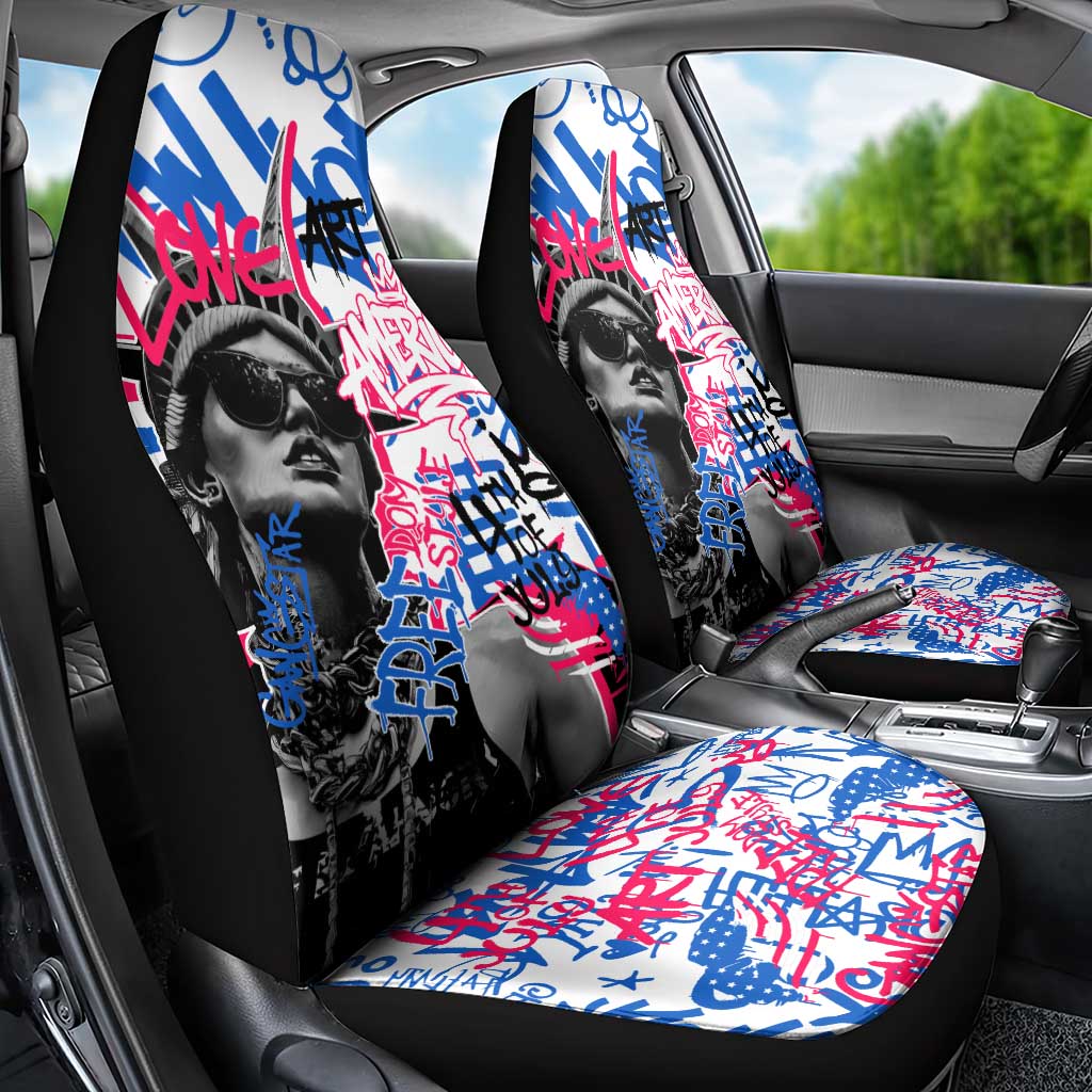 Statue of Liberty Graffiti Street Art Car Seat Cover America Text and 4th of July Theme in Red White and Blue Design - Wonder Print Shop