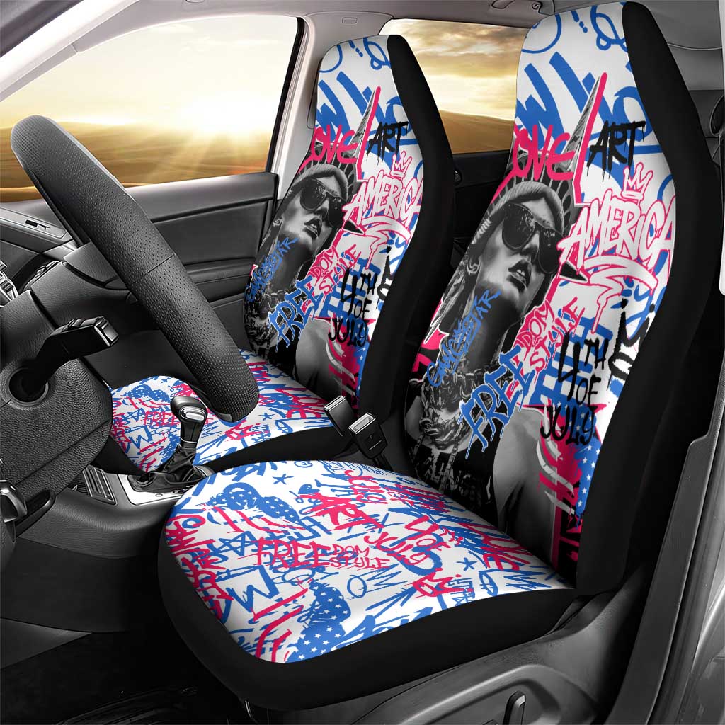 Statue of Liberty Graffiti Street Art Car Seat Cover America Text and 4th of July Theme in Red White and Blue Design - Wonder Print Shop