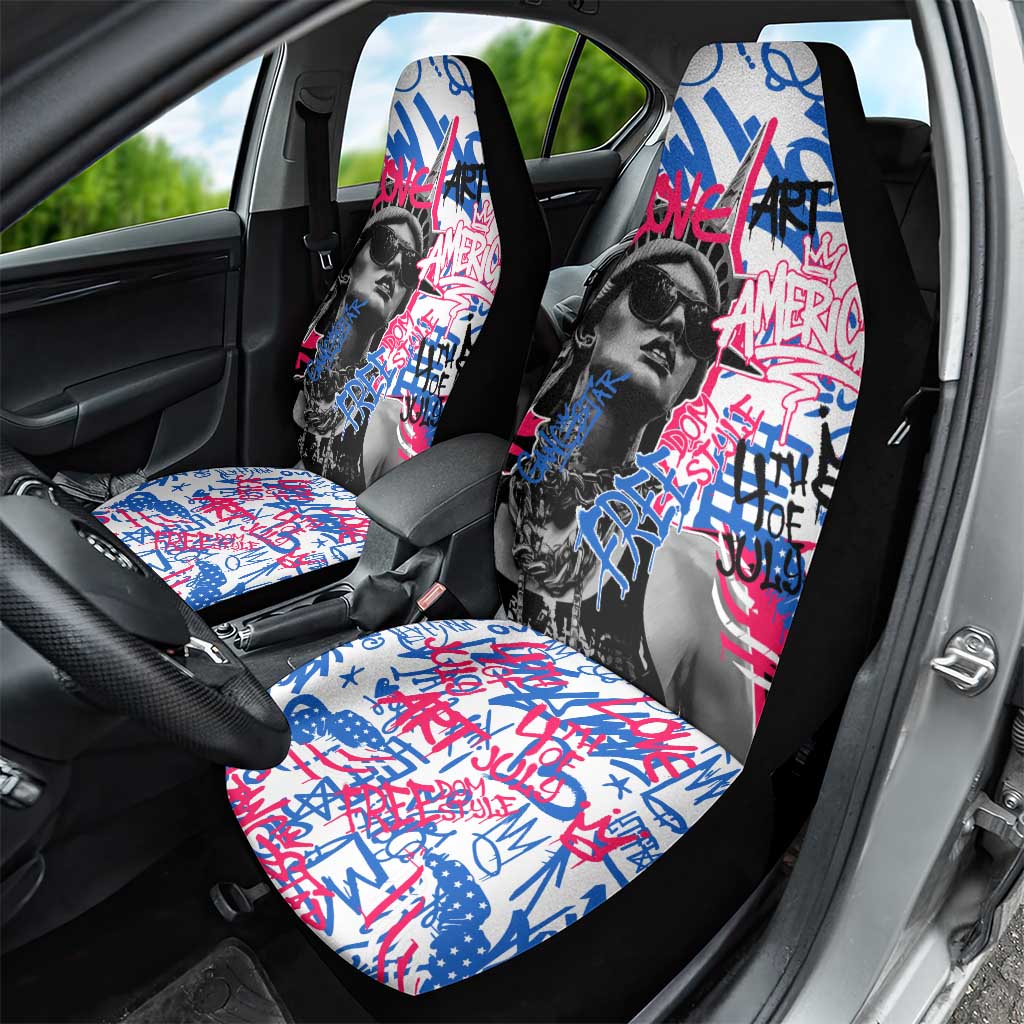 Statue of Liberty Graffiti Street Art Car Seat Cover America Text and 4th of July Theme in Red White and Blue Design - Wonder Print Shop