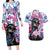 Statue of Liberty Graffiti Street Art Couples Matching Long Sleeve Bodycon Dress and Hawaiian Shirt America Text and 4th of July Theme in Red White and Blue Design - Wonder Print Shop