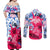 Statue of Liberty Graffiti Street Art Couples Matching Off Shoulder Maxi Dress and Long Sleeve Button Shirt America Text and 4th of July Theme in Red White and Blue Design - Wonder Print Shop