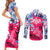 Statue of Liberty Graffiti Street Art Couples Matching Short Sleeve Bodycon Dress and Long Sleeve Button Shirt America Text and 4th of July Theme in Red White and Blue Design - Wonder Print Shop