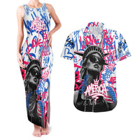 Statue of Liberty Graffiti Street Art Couples Matching Tank Maxi Dress and Hawaiian Shirt America Text and 4th of July Theme in Red White and Blue Design - Wonder Print Shop