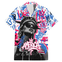 Statue of Liberty Graffiti Street Art Family Matching Mermaid Dress and Hawaiian Shirt America Text and 4th of July Theme in Red White and Blue Design - Wonder Print Shop