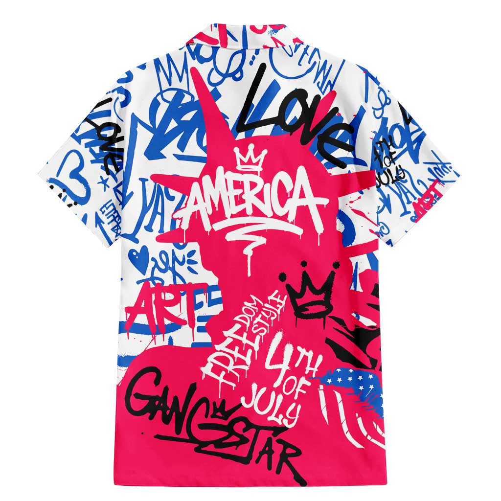 Statue of Liberty Graffiti Street Art Family Matching Mermaid Dress and Hawaiian Shirt America Text and 4th of July Theme in Red White and Blue Design - Wonder Print Shop