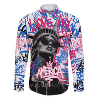 Statue of Liberty Graffiti Street Art Family Matching Mermaid Dress and Hawaiian Shirt America Text and 4th of July Theme in Red White and Blue Design - Wonder Print Shop