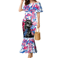 Statue of Liberty Graffiti Street Art Family Matching Mermaid Dress and Hawaiian Shirt America Text and 4th of July Theme in Red White and Blue Design - Wonder Print Shop