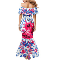 Statue of Liberty Graffiti Street Art Family Matching Mermaid Dress and Hawaiian Shirt America Text and 4th of July Theme in Red White and Blue Design - Wonder Print Shop