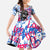 Statue of Liberty Graffiti Street Art Family Matching Off The Shoulder Long Sleeve Dress and Hawaiian Shirt America Text and 4th of July Theme in Red White and Blue Design - Wonder Print Shop