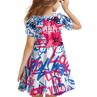 Statue of Liberty Graffiti Street Art Family Matching Off The Shoulder Long Sleeve Dress and Hawaiian Shirt America Text and 4th of July Theme in Red White and Blue Design - Wonder Print Shop