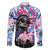 Statue of Liberty Graffiti Street Art Family Matching Off The Shoulder Long Sleeve Dress and Hawaiian Shirt America Text and 4th of July Theme in Red White and Blue Design - Wonder Print Shop