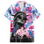 Statue of Liberty Graffiti Street Art Family Matching Off Shoulder Short Dress and Hawaiian Shirt America Text and 4th of July Theme in Red White and Blue Design - Wonder Print Shop