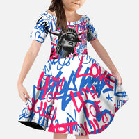 Statue of Liberty Graffiti Street Art Family Matching Puletasi and Hawaiian Shirt America Text and 4th of July Theme in Red White and Blue Design - Wonder Print Shop