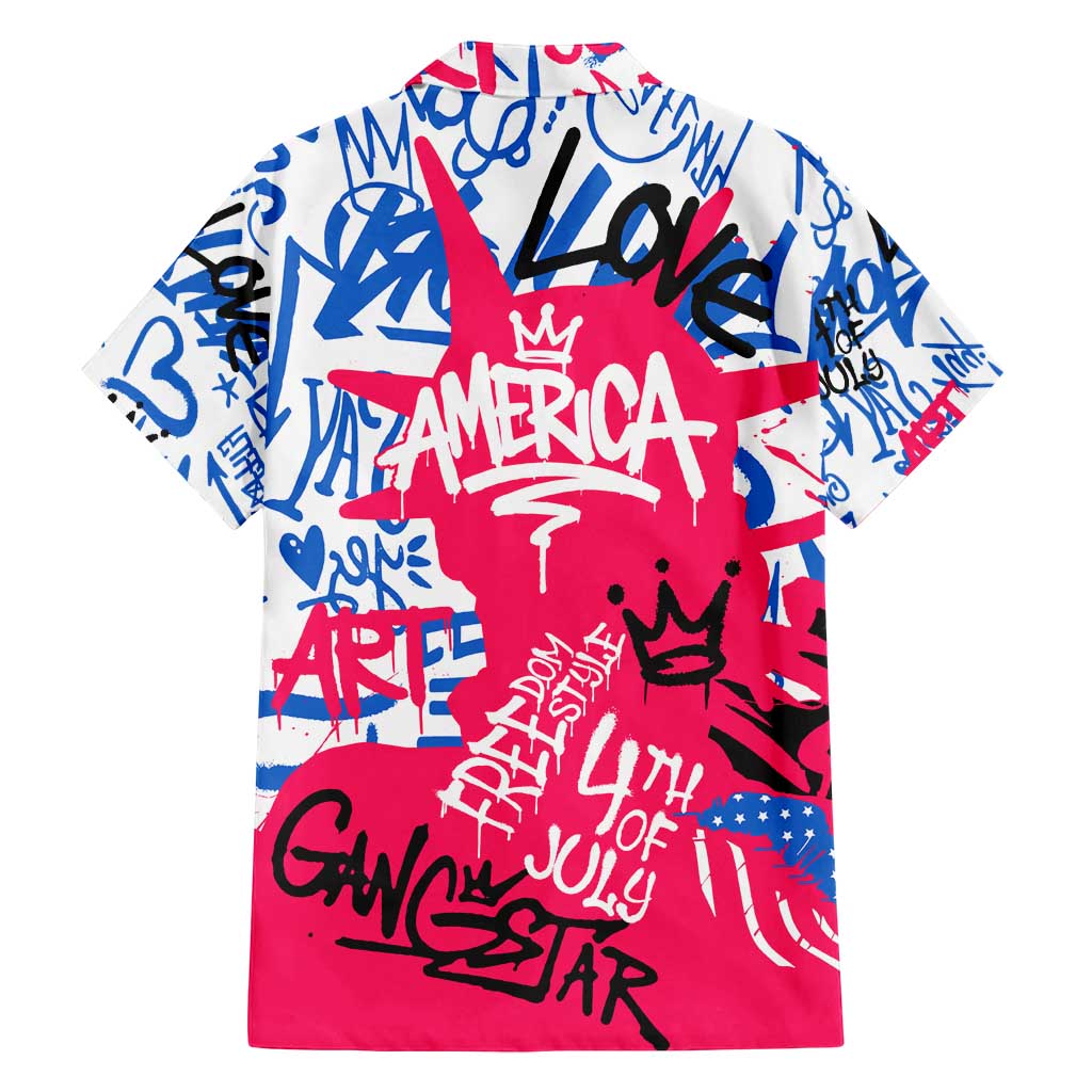 Statue of Liberty Graffiti Street Art Family Matching Puletasi and Hawaiian Shirt America Text and 4th of July Theme in Red White and Blue Design - Wonder Print Shop
